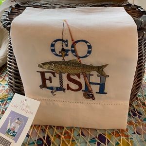 Go Fish linen embroidered hand towel.